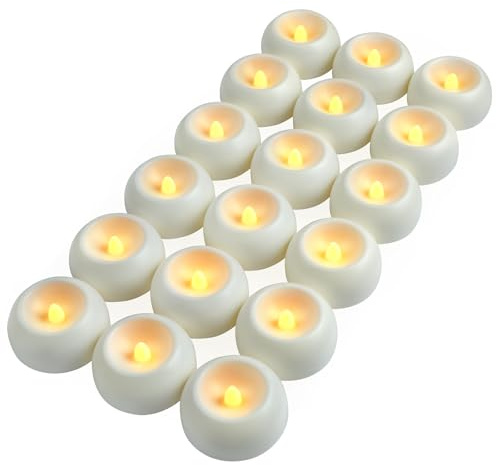 JVURICE 18 candele galleggianti a LED bianco caldo, 6 cm, lumini a tè galleggianti impermeabili con durata di 100 ore, senza fiamma, alimentate a batteria, per piscina, matrimonio, vasca da bagno