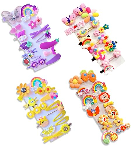 56pcs Girls Hair Clips and Hair Ties Set, QIANSSE 28pcs Baby Hair Clips &28pcs Hair Bands Colorful Girls Hair Accessories for Kids Teens with Multiple Patterns