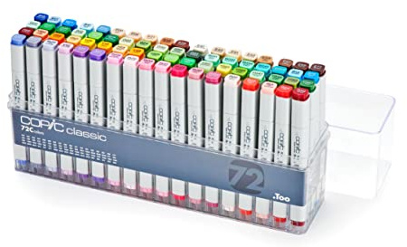 Copic Classic Dual-Ended Marker Pen, Multicoloured, 72 Piece Set, for Art, Graphics, Bullet Journaling, Sketching, Drawing, Designers, Artists, Hobbyists, Refillable Ink, Replaceable Nibs