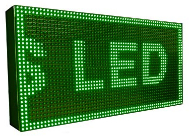 Cartel LED programable con Temperatura y Reloj (64x32, Verde) / Letrero Luminoso/Pantalla programable Texto con Movimiento/Rótulo Exterior con Reloj electrónico/Banderolas LED programables
