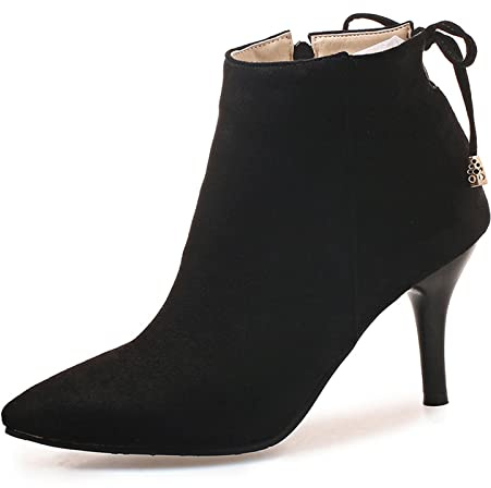 OALEEN Bottines Femme Talon Haut Aiguille Suède Bout Pointu Chaussures Boots Hiver Noir 37