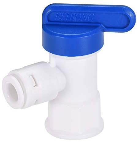 sourcing map - Válvula de bola de conector rápido, tubo de agua, tubo de 1/4 pulgadas, rosca hembra G1/4, para sistemas de agua RO, filtros de agua purificadores de agua, mango azul, blanco 2 unidades