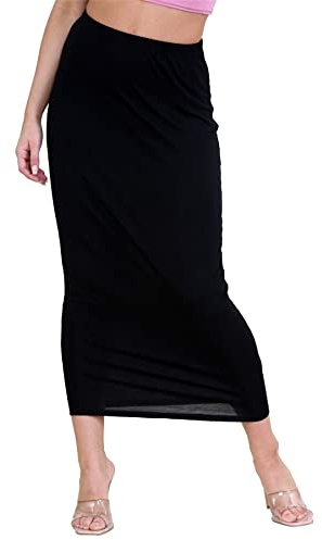 Hamishkane® Womens Skirts Elasticated Waist, Casual Summer Midaxi Skirts Women UK, Plain Womens Bodycon Tube Maxi Skirts, Soft Jersey, Midi Skirt Long Pencil Skirt Black