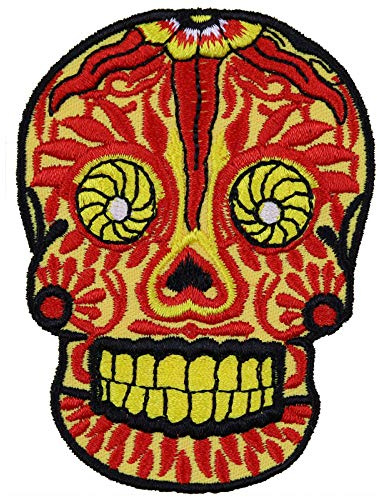 Toppa ricamata da applicare con ferro da stiro o cucitura: Calavera messicana Dia de los muertos Catrina | Emblema con teschio messicano ricamato da annodare/stirare - 80x60mm
