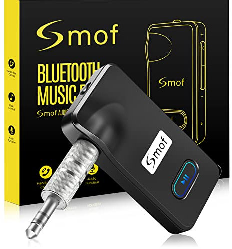 Smof Aux Bluetooth Adapter for Car, Bluetooth 5.0 Receiver for Car Audio Systems, Home Stereos, Speakers, Wired Headphones, Hands-Free Call/Noise Cancelling Wireless Adapter with Mic, Dual Connect