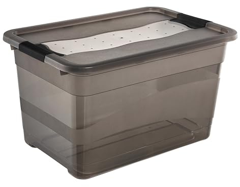 keeeper Aufbewahrungsbox mit Deckel und Schiebeverschluss, 52 l, Transparent, Crystal Grey