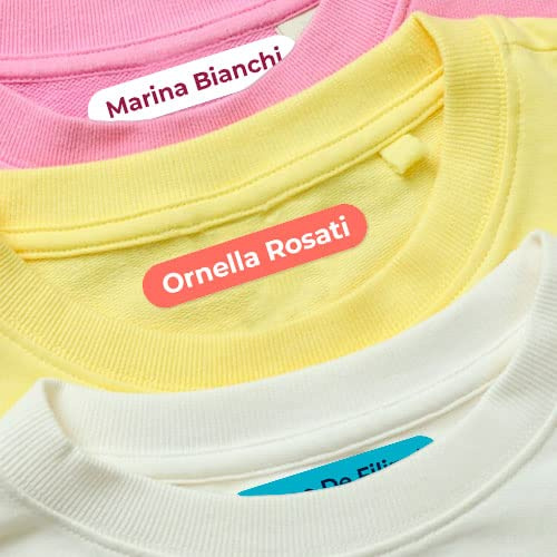 36 Etichette termo adesive per tessuti abbigliamento vestiti personalizzate con nome - Per anziani in casa di riposo RSA - Per dottori - Termoadesive applicabili con ferro da stiro. Dim. 5,6 x 1,1 cm
