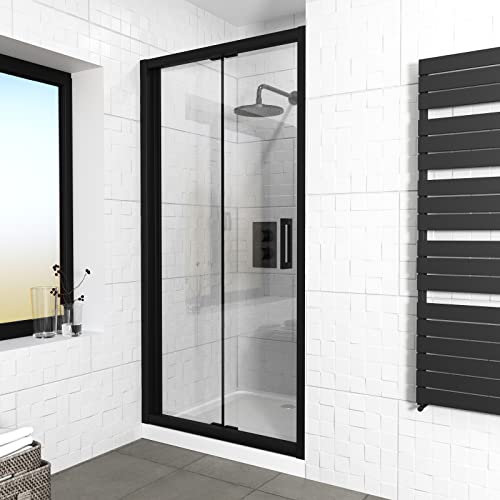 Nes Home Kim 800 Matte Black Walk in Bi Folding Shower Tempered Glass Door Screen Panel