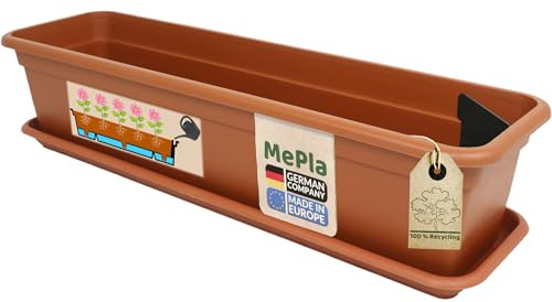 MePla -. Balkonglåda Balcony med bevattning 80 cm + underlägg – Terra – blomkruka – växtkruka – växtlåda av väderbeständig UV-resistent plast