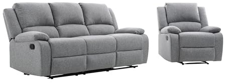 Loungitude - DETENTE - Canapé de Relaxation, Ensemble 3 +L1 Places - Manuel - Inclinaison réglable - en Tissu - Gris Clair