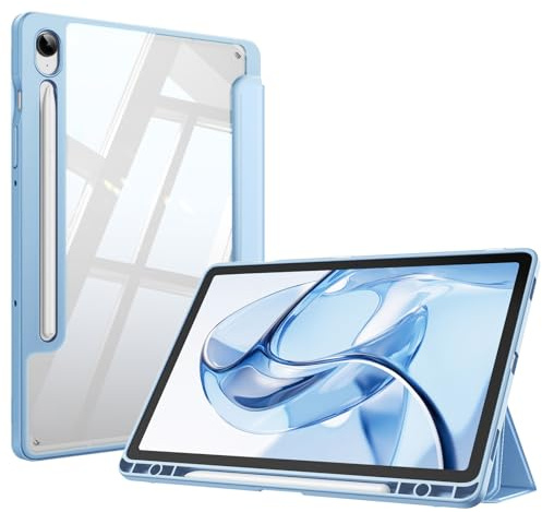 Fintie Hybrid Hülle für Samsung Galaxy Tab S10 Lite/S10 FE/S9 FE 10.9 & S9 11 Tablet mit Stifthalter - Stoßfeste Schutzhülle mit Transparenter Hartschale auf der Rückseite, Himmelblau