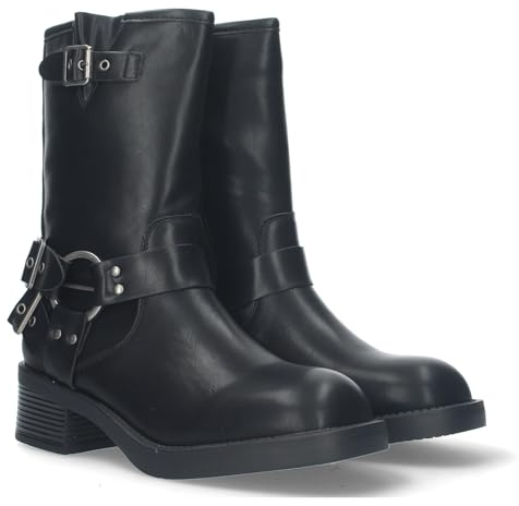 shoes&blues.es 80009-Bota Motera para Mujer con Tacon bajo y Cierre de Cremallera, comodas para Vestir. Talla 38 Negro