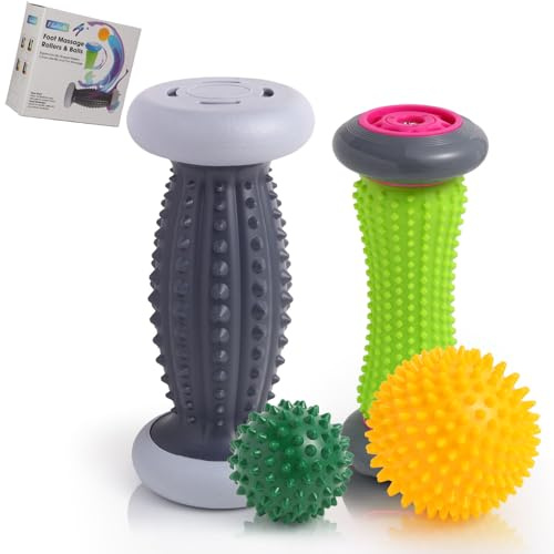 EliaValth Ultimate Relief - Set per terapia dei piedi: due rulli e sfere massaggianti per fascite plantare, neuropatia e dolori muscolari (grigio, grande)