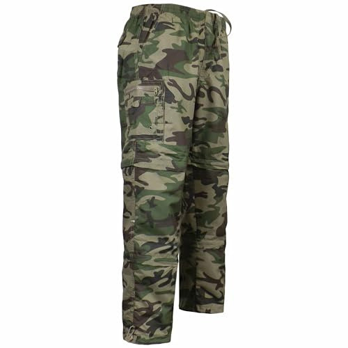 FashionEgo Mens Elasticated Waist Trousers Cargo Combat Work Bottoms Pants 3 in 1 Big Sizes, Green Camouflage, XL