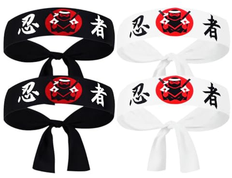 Milisten 4 Unidades Ninja Impresión Pañuelo Diadema Japonesa Diadema Para Hombres Bandanas Anchas Diademas Para Mujeres Japonés Correr Chef Supply