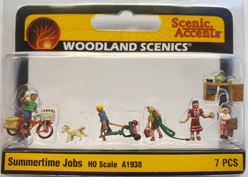 Woodland Scenics A1938 Niños cortacésped perro bebidas bicicleta figuras carril H0 HO 1:87 Summertime Jobs