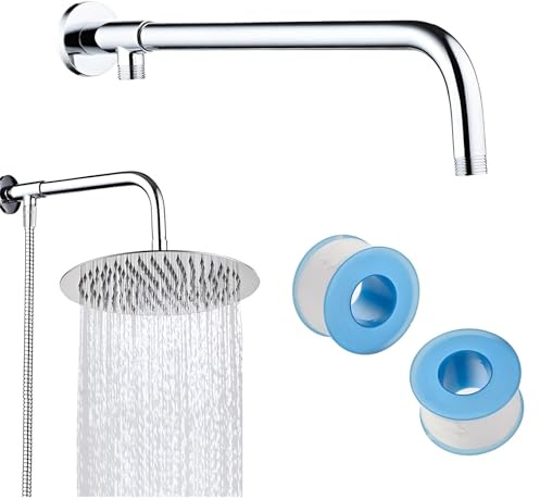 Brazo de Ducha Inoxidable - Extensión con Soporte Cobre, Cromado 31CM, 2 Rollos PTFE (Plata)