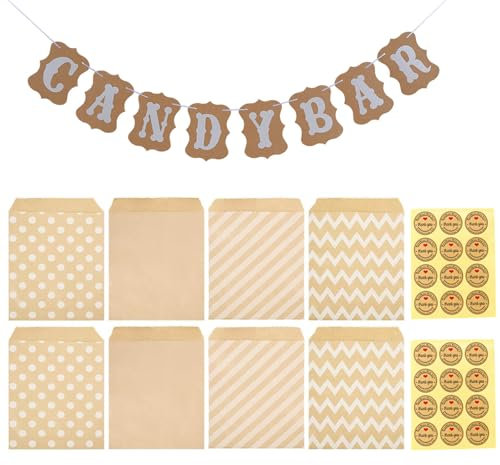 Set di 24 accessori per candybar, con 1 gagliardetto e 24 adesivi Candy Bar, accessori adatti per matrimoni e feste all'aperto