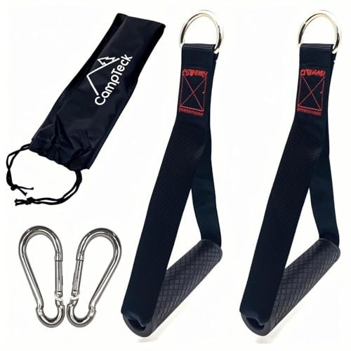 CampTeck U7279 Agarres Poleas Gym Máquinas de Cable, Accesorios para Gym Máquinas de Ejercicios, Agarraderas Gym (par) con Mosquetones y Bolsa de Transporte - Negro - Mango de Poliuretano