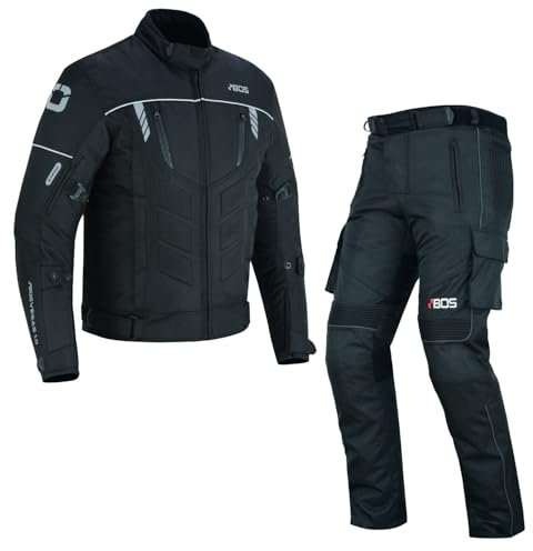 BOSmoto Motorradkombi Textil 2-teilig mit CE Protektoren – Motorradjacke und Motorradhose für Herren,Wasserdichte Motorradjacke mit Hose,Herren Motorradkombi Textil (BLACK, 3XL)