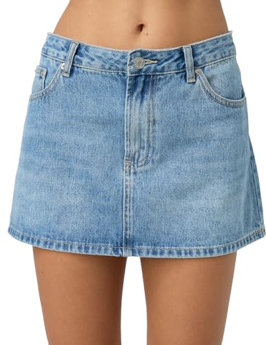 Betrodi Women Blue Denim Mini Skirt - Casual Low Rise Stretch Bodycon Micro Cargo with Pockets