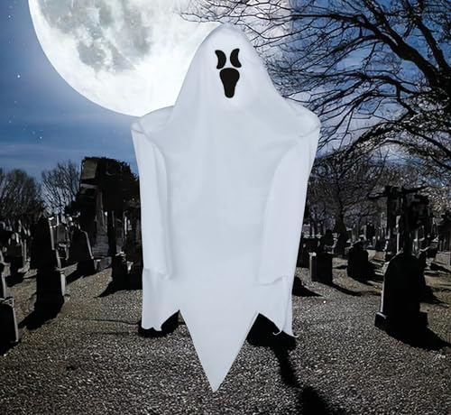 FIESTAS GUIRCA | Gespenst Hängedekoration (45 cm) - Gruselige Halloween Dekoration zum Aufhängen für Partys oder im Spukhaus - Geist Hängefigur Weiß