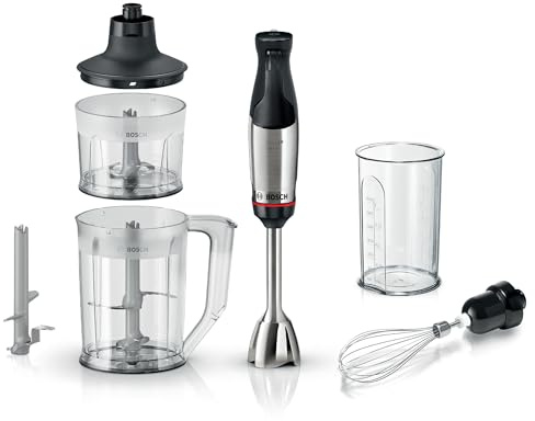 Bosch Stabmixer ErgoMaster Serie 6, einhändig bedienbar, 4 Edelstahl-Klingen, Mixer, Zerkleinerer, verschleißfreie Keramik-Kupplung, langlebig, Luftkühlung, 1000 W, MSM6M652