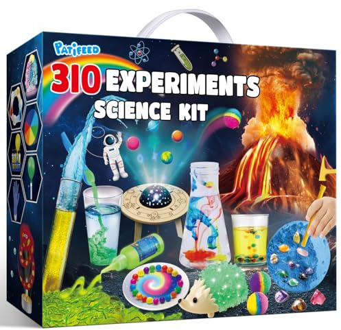 PATIFEED 310 Experimente für Kinder, Chemielabor Kristall Experimentierkasten, STEM Aktivitäten Spielzeug Geschenke für Jungen Mädchen Chemie Set, Edelstein Ausgrabung, Vulkan