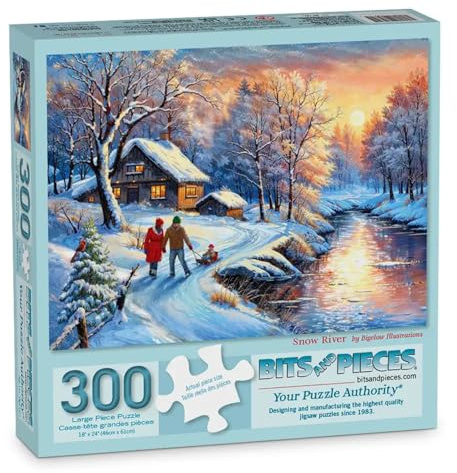 Bits and Pieces 300 Piece Puzzles for Adults 300 Large Pieces 18 x 24 Jigsaw Puzzles, Winter Landscape, Random Die Cut, No 2 Pieces Alike, Snow River
