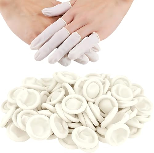 JUGUTA 100 Pezzi Copridita Finger Cots Anti-Statico Guanti Da Dito Ditali In Lattice Copridita Antistatica Per Dita Manicotti Per Riparazione Elettronica Pulizia Gioielli Lavorazione (Bianco)