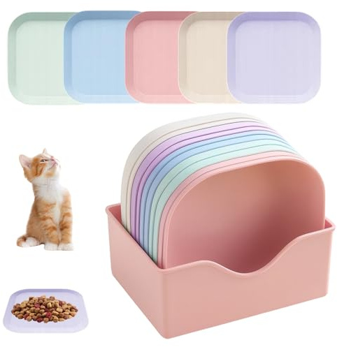 10 Stück Katzennäpfe, Futternapf Katze mit Ständer, Katzenschüssel für Trocken- und Nassfutter, Katzennapf Set für Mehrkatzenhaushalte, Bunte Farben