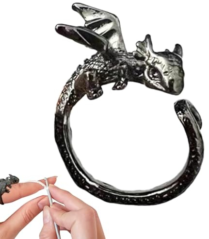 Générique Anneaux de crochet de dragon pour la tension | Anneau de fil à doigt réglable, bague à tricoter de dragon, crochet, tension, accessoires Cadeau de Noël votre famille et vos amis