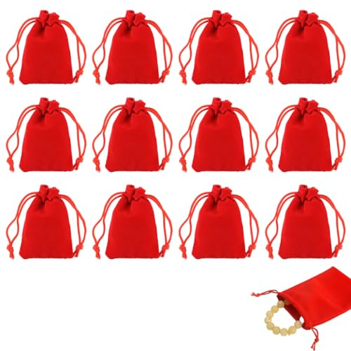 OUDQFCJ 12 pezzi Sacchetti velluto con coulisse, bomboniere, Sacchettini, Borse per gioielli, Sacchetti di caramelle, Borse regalo per matrimonio, Natale, compleanno, festa favori (12x10 cm) (Rosso)