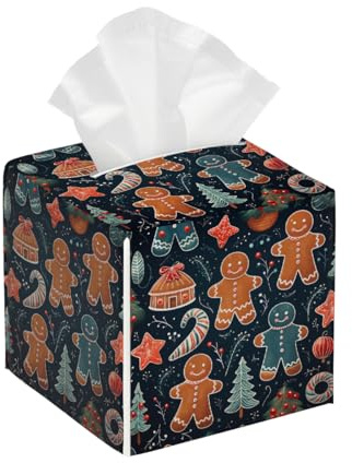 Housse de boîte à mouchoirs carrée en cuir, motif bonhomme de pain d'épices de Noël, distributeur de papier pour salle de bain, table de voiture, etc