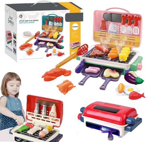 Magic Meals Sensory Kitchen, Kids BBQ Grill Toy, MagicMeals - Kids Sensory Kitchen with Color Changing Food, Sound & Lights, Kid Play Kitchen Toys, BBQ Grill Playset for Boys Girls (Pink)