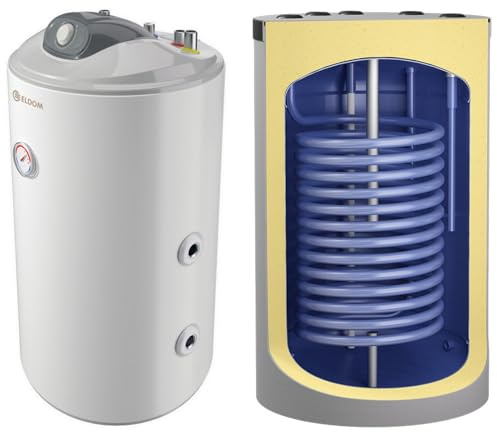 80 Liter Kombispeicher kombinierter Warmwasserspeicher mit 1 Wärmetauscher und 2000W Heizlement als Unterstellspeicher - Anschlüsse nach oben -