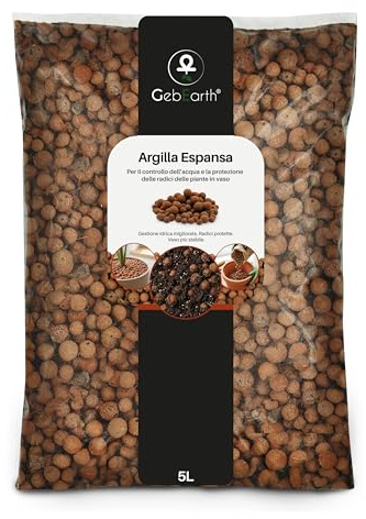 GebEarth® | Argilla Espansa per Piante in Vaso e Idrocoltura | Pezzatura 8-16 mm | Granuli Leggeri di Argilla Espansa Naturale Perfettamente tondeggianti | Drenaggio Efficiente e Lunga Durata | [5L]