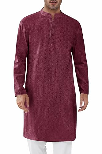 Runcati Mens Kurta Thobe Textured Henley Shirt