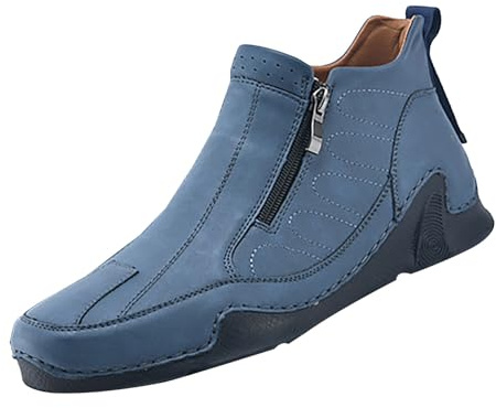 Vandringsskor herr läder, ortopediska barfotaskor män sommar läderstövlar halkfria utomhusskor dragkedja trekkingskor promenadskor sommarskor platta slip-on skor