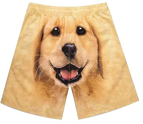 Vardagliga strandshorts för män, sportshorts för män, Storbritannien med justerbar dragsko, roliga Golden retriever tryckta shorts söta tecknade lätta snabbtorkande atletiska byxor för surfing tropisk