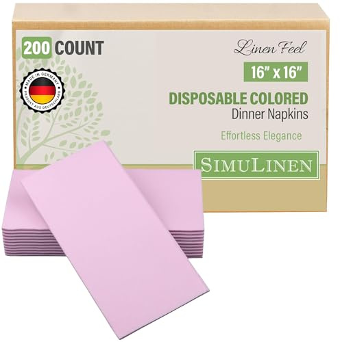 SimuLinen Blush Pink Linen Feel Disposable Dinner Napkins - Cloth-Like Kosher Napkins for Celebrations, Weddings, and Showers, 16x16, Box of 50