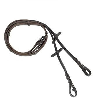 HORZE Slender Grippy Horseback Riding English Web Reins with Hand Stops - Brown - Horse