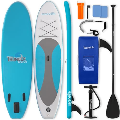 SereneLife Stand Up Paddling Board Set, SUP Board Komplettes Zubehör, Stand Up Paddle Board für Kinder & Erwachsene, Surfbrett & Tragetasche, Paddle Set Anti-Rutsch mit Pumpe, Auflasbares Paddelbrett
