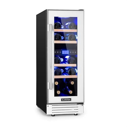 KLARSTEIN Cantinetta Vino Design da Incasso, Cantinetta Vino Refrigerata a Zona Doppia per Vino Rosso, Bianco e Birra, Controlli Touch, Frigo Vino Cantinetta per Esterno/Interno, 53L, 17 Bottiglie