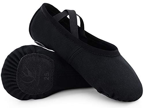 Scarpe da Danza Classica in Tela Elasticizzata Scarpe da Ballerina Scarpe da Balletto Suola in Cuoio Crosta per Bambina Ragazze