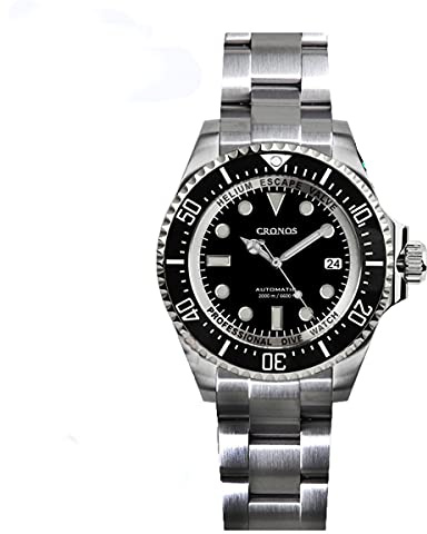 NC Cronos Automatik Taucheruhr Edelstahl Saphirglas Stahl 2000 Meter Wasserdichtigkeit Professionelle Taucheruhren (Black)