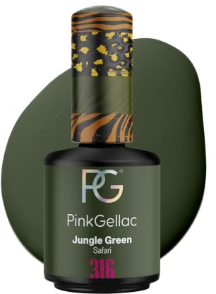 Pink Gellac UV-gel nagellack – 316 djungelgrön 15 ml – långt UV-nagellack grön – gel UV för 14 dagars naglar i salongskvalitet – Tillverkad i Holland