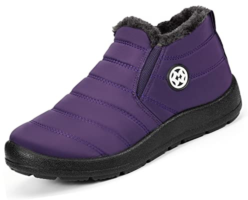 Gaatpot Botas para Mujer Botines de Invierno Forradas con Pelo Botas de Nieve Antideslizante Zapatos Outdoor Ligero,Rojo púrpura,39 EU