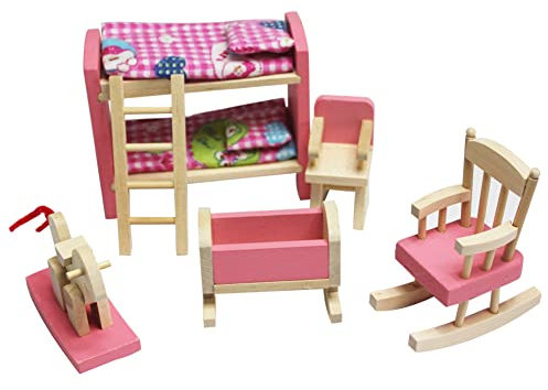 LICHENGTAI Trädockhus möbelset, babyrum miniatyrmodeller barn trädocka hus möbler gåva leksak lekset dockhus tillbehör för småbarn barn 3-10 år