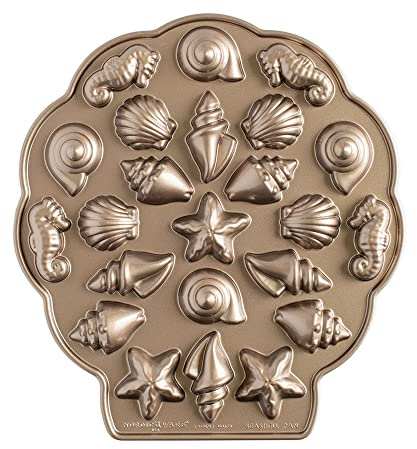 Nordic Ware Seashell Bites Pan, Original Cast Aluminium Bundt Tin, Official Bundt Cake Tin with Shell Pattern, Quality Cake Mould Made in The USA, Colour: Toffee, 1.5 Cup Capacity